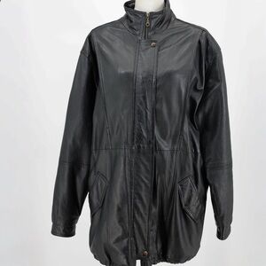 IZ Sport Womens 90s Black Leather Car Coat Matte Androgynous Grunge Streetwear L